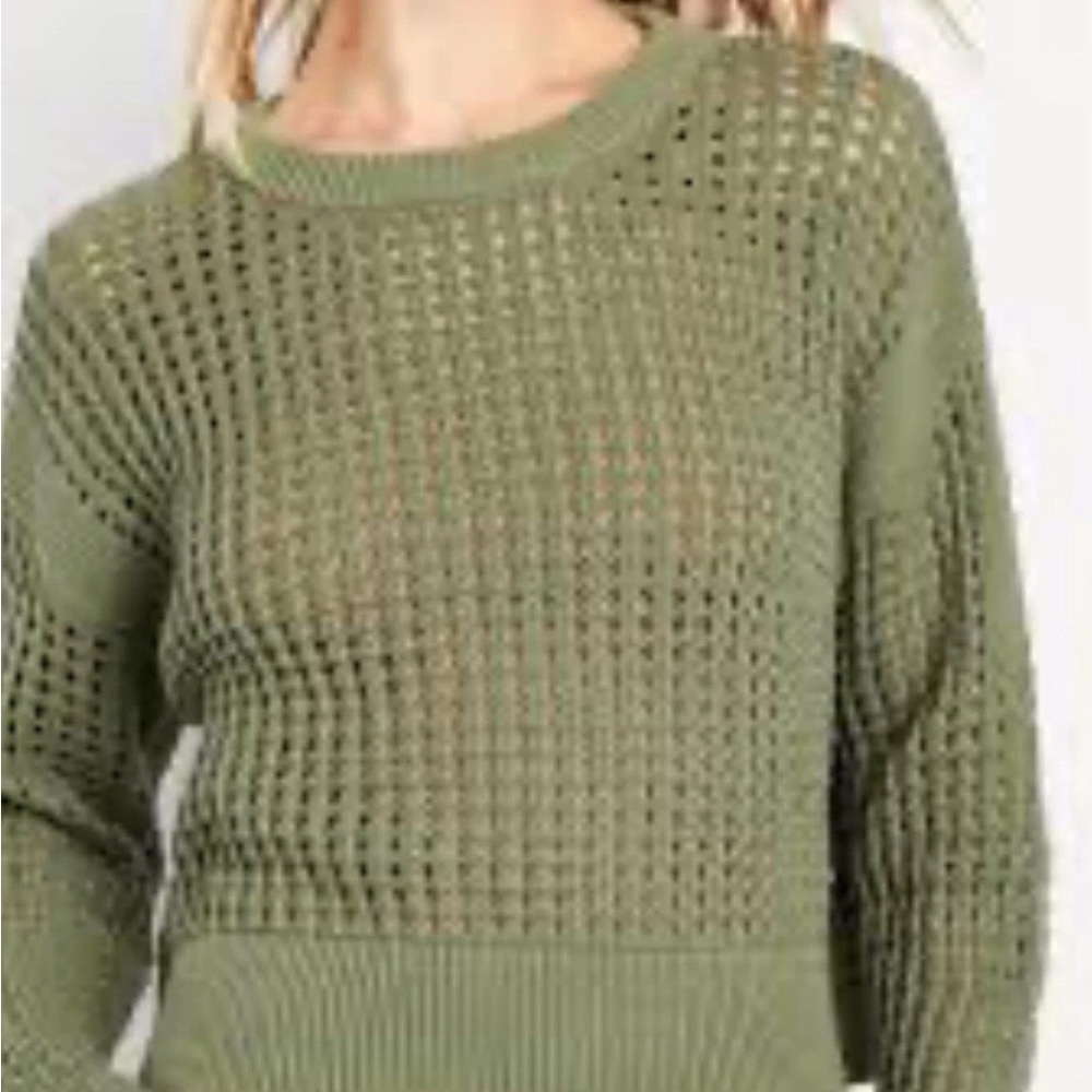 Orange Kiss Essentials Olive Green Sweater Crochet Women’s Large Boho Festival